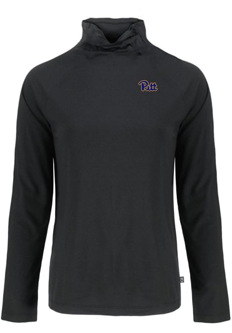 Womens Pitt Panthers Black Cutter and Buck Coastline Eco Funnel Neck Crew Sweatshirt