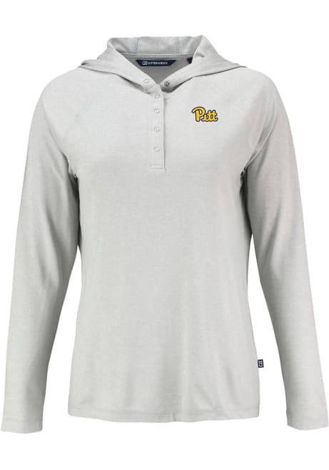 Womens Pitt Panthers Grey Cutter and Buck Coastline Eco Hooded Sweatshirt