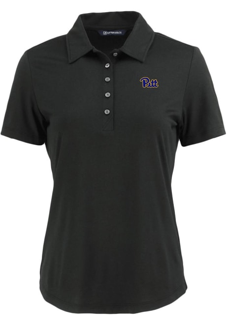 Womens Pitt Panthers Black Cutter and Buck Coastline Eco Short Sleeve Polo Shirt