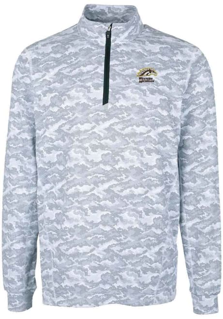 Mens Western Michigan Broncos Charcoal Cutter and Buck Traverse Camo Qtr Zip