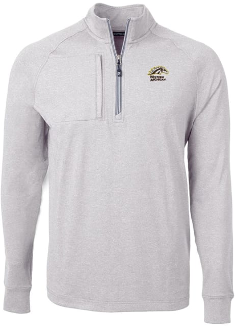 Mens Western Michigan Broncos Grey Cutter and Buck Adapt Eco Knit Qtr Zip