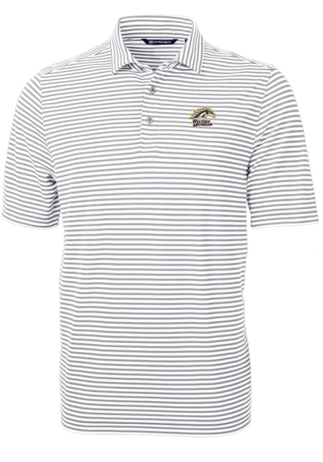 Western Michigan Broncos Grey Cutter and Buck Virtue Eco Pique Stripe Big and Tall Polo