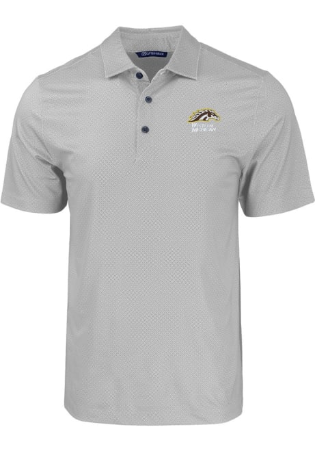 Western Michigan Broncos Grey Cutter and Buck Pike Eco Geo Print Big and Tall Polo