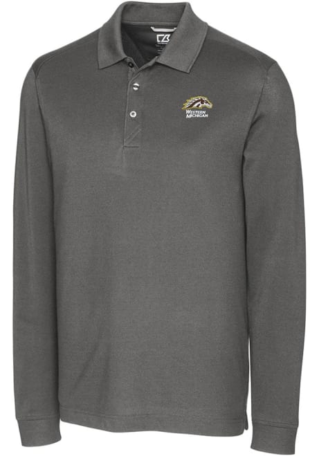 Western Michigan Broncos Grey Cutter and Buck Advantage Pique Long Sleeve Big and Tall Polo