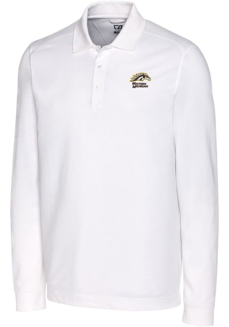 Western Michigan Broncos White Cutter and Buck Advantage Pique Long Sleeve Big and Tall Polo