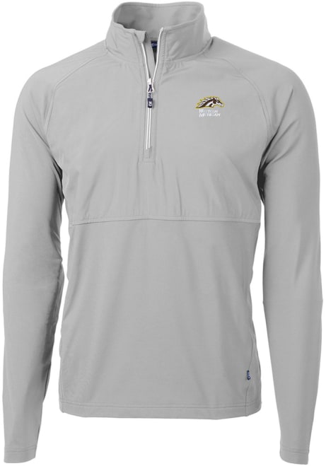 Mens Western Michigan Broncos Grey Cutter and Buck Adapt Eco Hybrid Qtr Zip Pullover