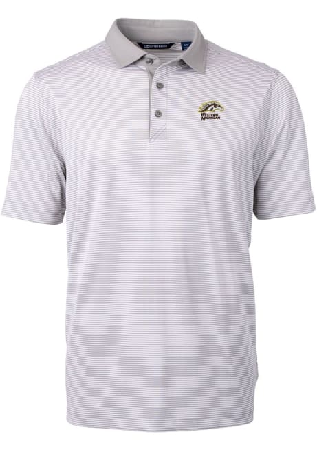 Mens Western Michigan Broncos Grey Cutter and Buck Virtue Eco Pique Micro Stripe Short Sleeve Polo Shirt