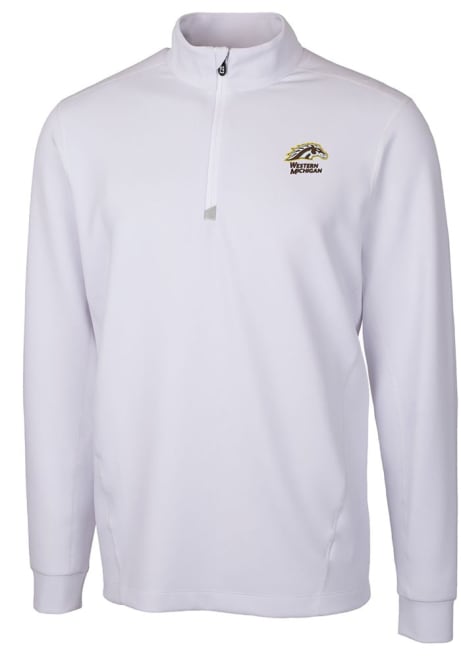 Mens Western Michigan Broncos White Cutter and Buck Traverse Qtr Zip Pullover