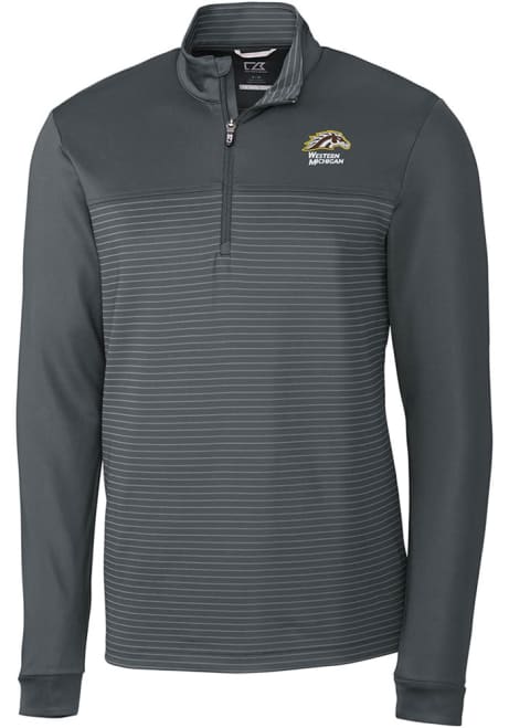 Mens Western Michigan Broncos Grey Cutter and Buck Traverse Stripe Qtr Zip Pullover