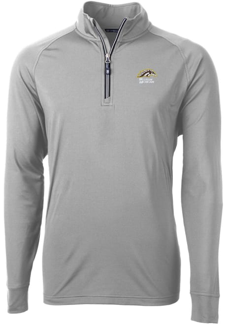 Mens Western Michigan Broncos Grey Cutter and Buck Adapt Eco Knit Qtr Zip Pullover