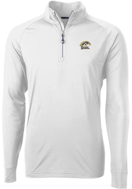 Mens Western Michigan Broncos White Cutter and Buck Adapt Eco Knit Qtr Zip Pullover