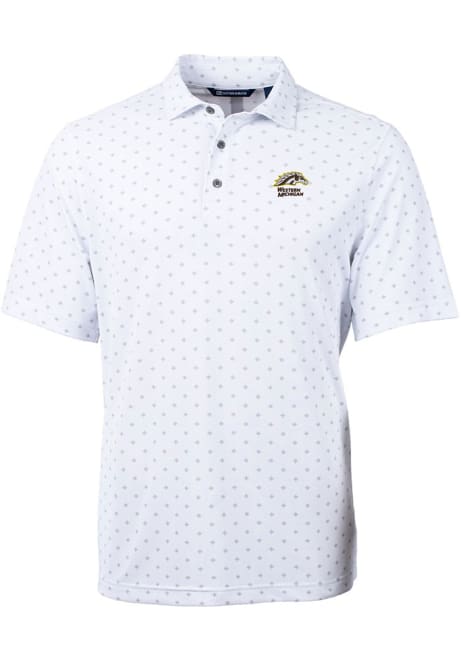 Mens Western Michigan Broncos White Cutter and Buck Virtue Eco Pique Tile Short Sleeve Polo Shirt