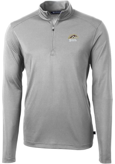 Mens Western Michigan Broncos Grey Cutter and Buck Virtue Eco Pique Qtr Zip Pullover