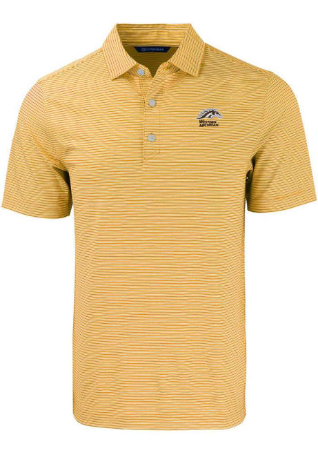 Mens Western Michigan Broncos Gold Cutter and Buck Forge Double Stripe Short Sleeve Polo Shirt