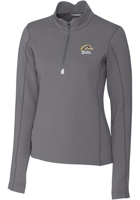 Womens Western Michigan Broncos Grey Cutter and Buck Traverse Qtr Zip