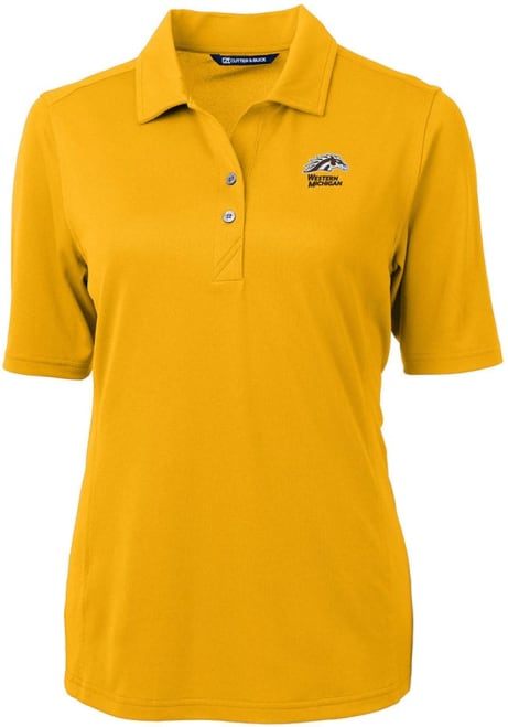 Womens Western Michigan Broncos Gold Cutter and Buck Virtue Eco Pique Short Sleeve Polo Shirt