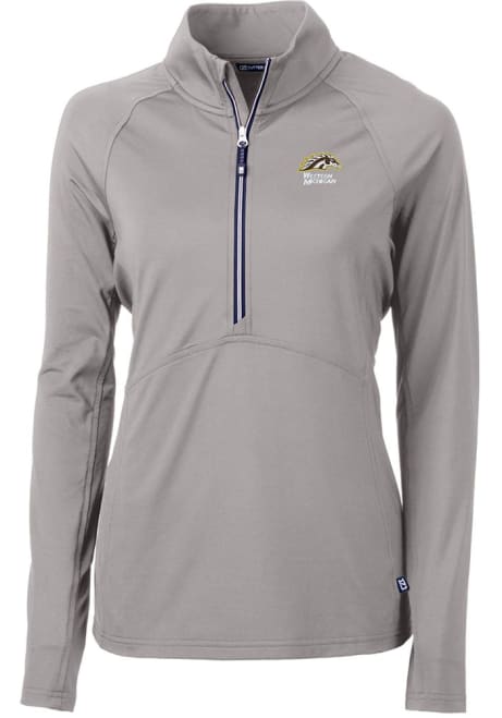 Womens Western Michigan Broncos Grey Cutter and Buck Adapt Eco Qtr Zip