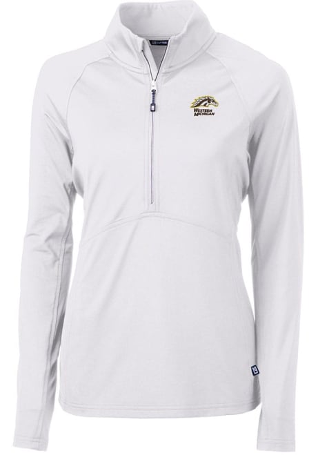 Womens Western Michigan Broncos White Cutter and Buck Adapt Eco Qtr Zip