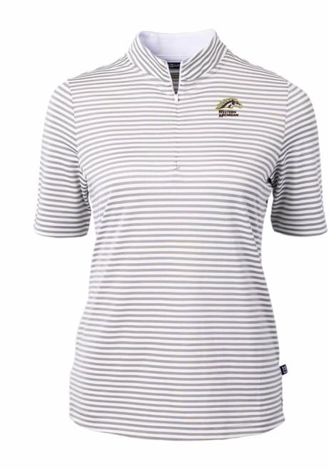 Womens Western Michigan Broncos Grey Cutter and Buck Virtue Eco Pique Stripe Short Sleeve Polo Shirt