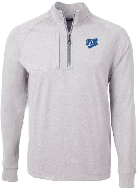 Mens Pitt Panthers Grey Cutter and Buck Vault Adapt Eco Knit BT Qtr Zip