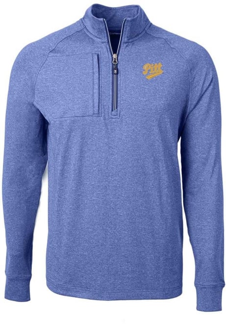 Mens Pitt Panthers Blue Cutter and Buck Vault Adapt Eco Knit Qtr Zip