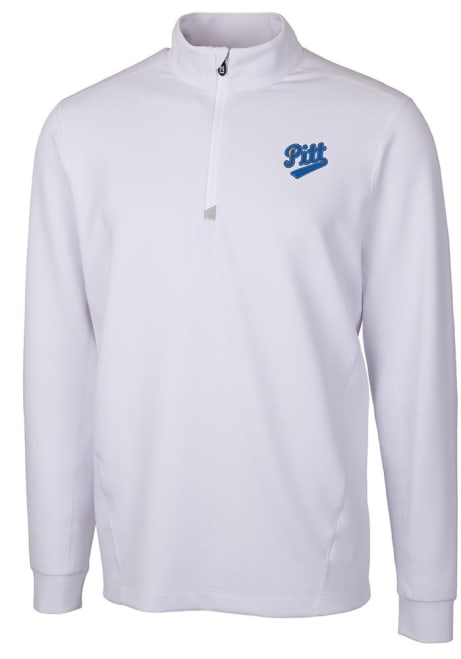 Mens Pitt Panthers White Cutter and Buck Vault Traverse Qtr Zip Pullover