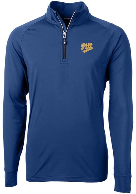 Mens Pitt Panthers Blue Cutter and Buck Vault Adapt Eco Knit Qtr Zip Pullover