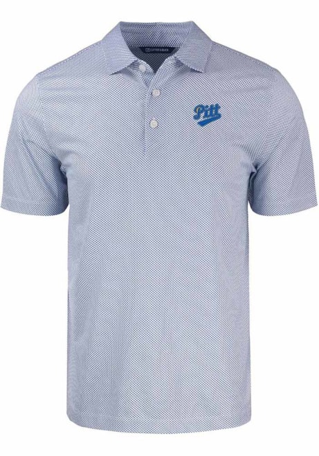 Mens Pitt Panthers White Cutter and Buck Vault Pike Symmetry Tour Short Sleeve Polo Shirt