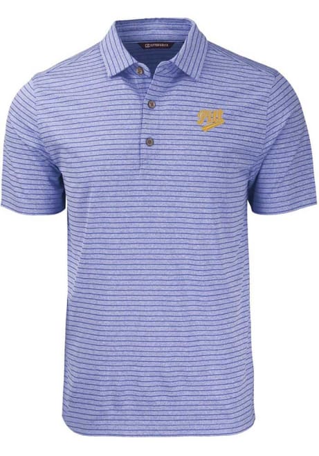 Mens Pitt Panthers Blue Cutter and Buck Vault Forge Stripe Short Sleeve Polo Shirt