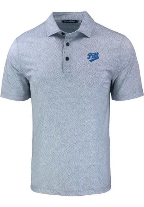 Mens Pitt Panthers Grey Cutter and Buck Vault Pike Pebble Short Sleeve Polo Shirt