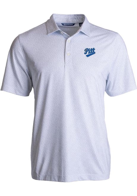 Mens Pitt Panthers White Cutter and Buck Vault Pike Pebble Short Sleeve Polo Shirt