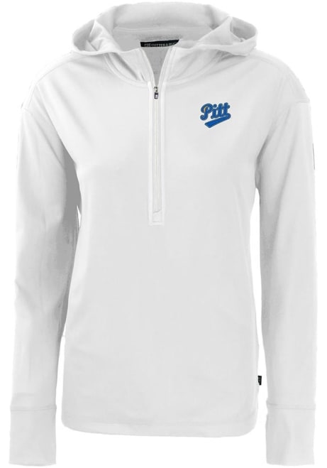 Womens Pitt Panthers White Cutter and Buck Vault Daybreak Hood Qtr Zip