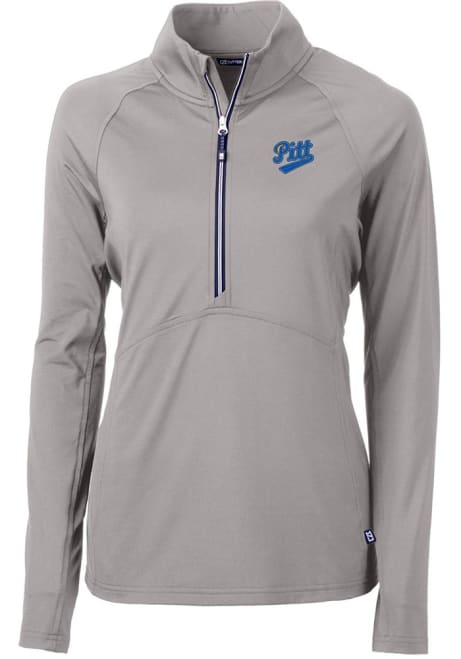 Womens Pitt Panthers Grey Cutter and Buck Vault Adapt Eco Qtr Zip