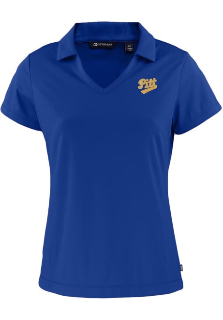 Womens Pitt Panthers Blue Cutter and Buck Vault Daybreak V Neck Short Sleeve Polo Shirt