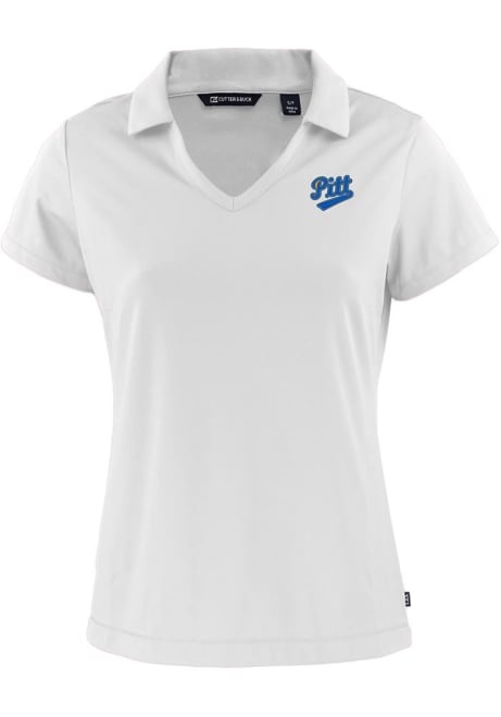 Womens Pitt Panthers White Cutter and Buck Vault Daybreak V Neck Short Sleeve Polo Shirt