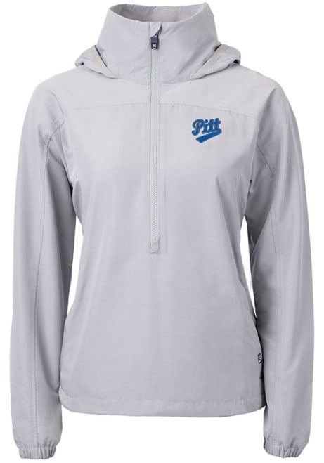 Womens Pitt Panthers Grey Cutter and Buck Vault Charter Eco Long Sleeve Pullover