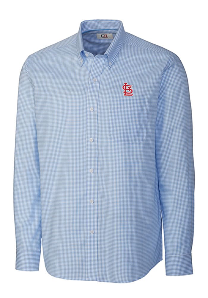 St Louis Cardinals Mens Cutter and Buck LIGHT BLUE Tattersall Long Sleeve Dress Shirt