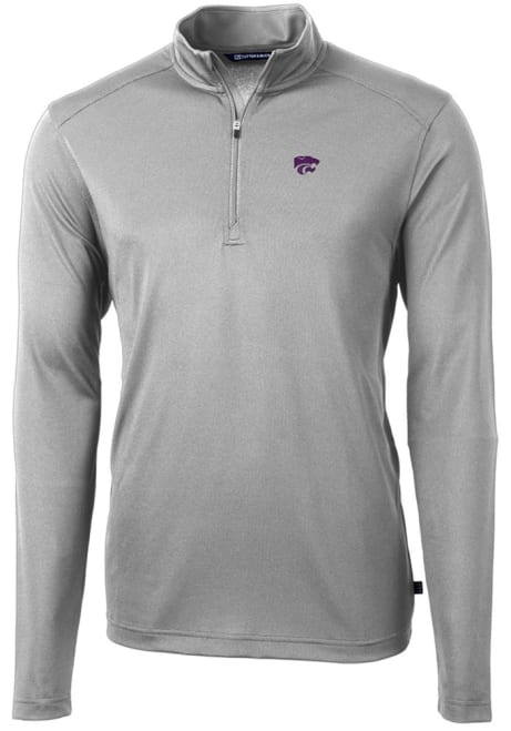 Mens K-State Wildcats Grey Cutter and Buck Virtue Eco Pique 1/4 Zip Pullover