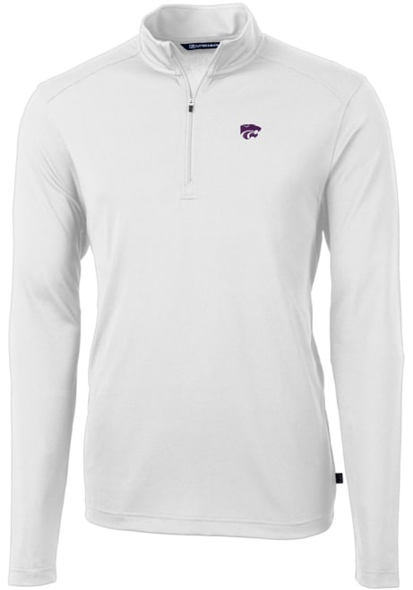 Mens K-State Wildcats White Cutter and Buck Virtue Eco Pique 1/4 Zip Pullover