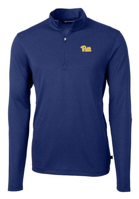 Mens Pitt Panthers Blue Cutter and Buck Virtue Eco Pique Qtr Zip Pullover