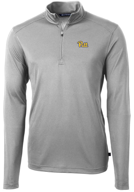 Mens Pitt Panthers Grey Cutter and Buck Virtue Eco Pique Qtr Zip Pullover