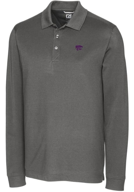 Mens K-State Wildcats Grey Cutter and Buck Advantage Pique Long Sleeve Polo Shirt