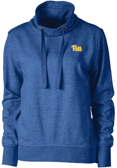 Womens Pitt Panthers Blue Cutter and Buck Saturday Mock Hooded Sweatshirt