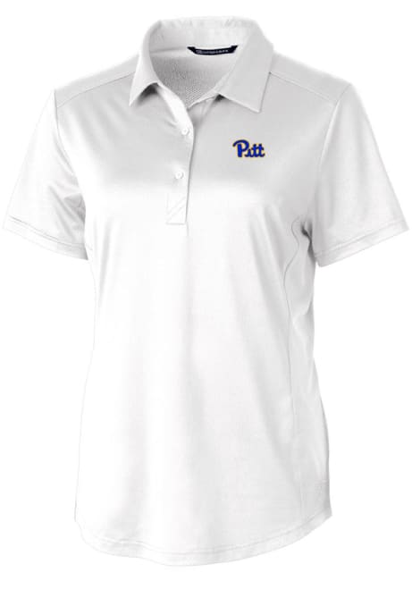 Womens Pitt Panthers White Cutter and Buck Prospect Textured Short Sleeve Polo Shirt