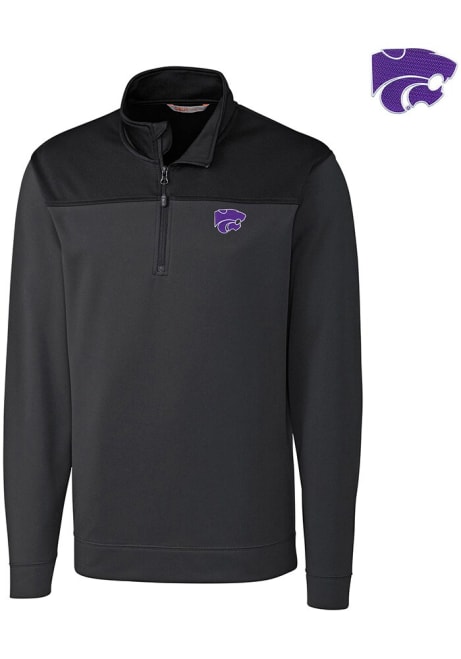 Mens K-State Wildcats Charcoal Cutter and Buck Skyridge 1/4 Zip Pullover