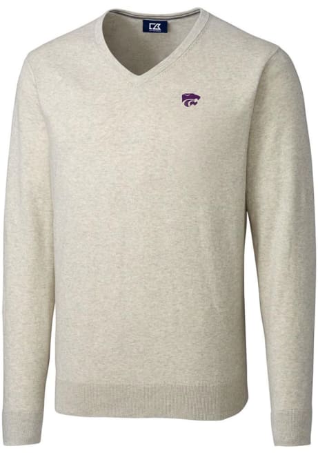 Mens K-State Wildcats Oatmeal Cutter and Buck Lakemont Long Sleeve Sweater
