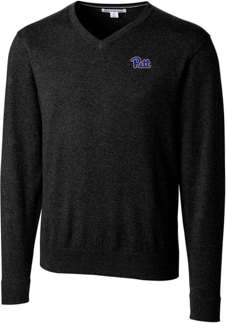 Mens Pitt Panthers Black Cutter and Buck Lakemont Long Sleeve Sweater