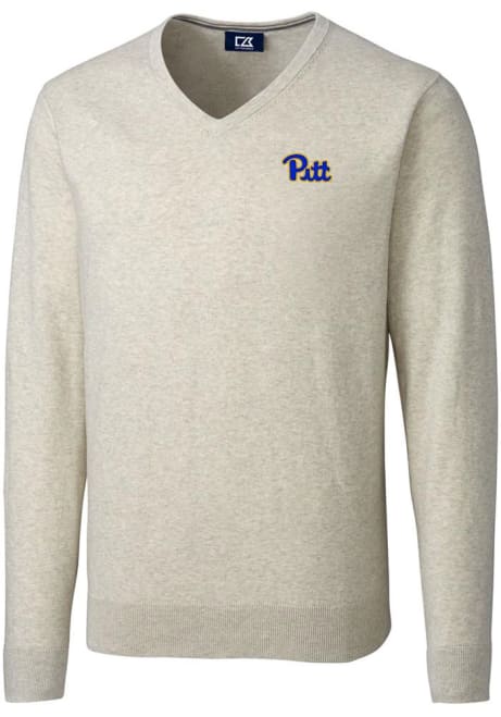 Mens Pitt Panthers Oatmeal Cutter and Buck Lakemont Long Sleeve Sweater