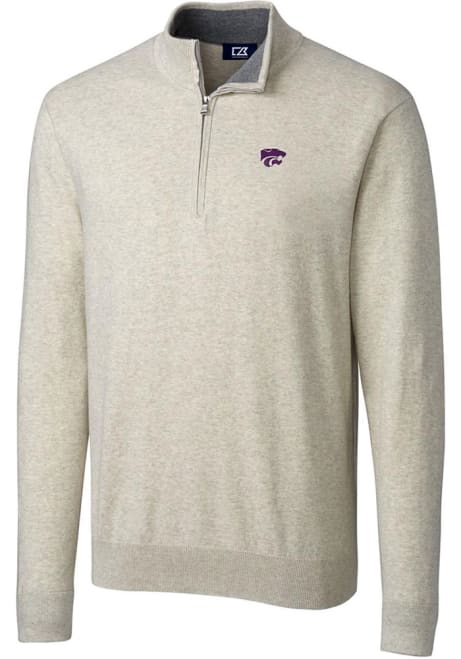Mens K-State Wildcats Oatmeal Cutter and Buck Lakemont 1/4 Zip Pullover