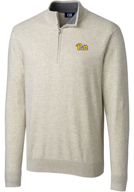 Mens Pitt Panthers Oatmeal Cutter and Buck Lakemont Qtr Zip Pullover